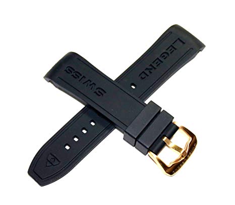 Swiss Legend 24mm Black Silicone Rubber Strap Band, Gold Stainless Buckle fits 45mm Monte Carlo Watch