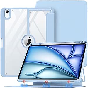 MoKo for iPad Air 11 Inch M2 Case 2024/ iPad Air 5th/4th Generation Case 2022/2020 with Pencil Holder, iPad Air Case with Magnetic Multi Angle Stand Cover, Supports Pencil Pro/ 2nd/ USB-C, Sky Blue