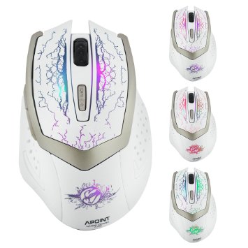 SROCKER G600S 2.4GHz Wireless Silent Click Rechargeable Professional Gaming Mouse/Mice Optical Breathing LED Mouse with 6 Buttons 3 Adjustable DPI Levels for Windows/Mac OS/linux and Gamers (White)