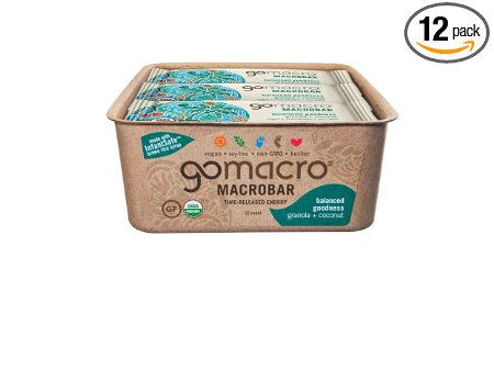 GoMacro Organic Macrobars, Granola with Coconut, 2 Ounce (Pack of 12)