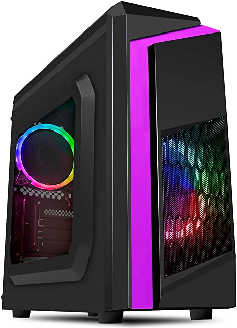 CiT F3 Black Purple Micro-ATX Rainbow Ring LED PC Gaming Case | Black/Purple