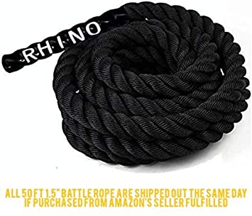 Rhino Fitness Home Exercising Equipment - 1.5" Diameter, 30/50 ft Length Perfect for Cross Fit Cardio Home Exercising Gym Strength Training and Outdoor Workout. Rope Anchor Included.