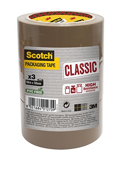 Scotch Packaging Tape, 50 mm x 66 m - Brown, 3 Rolls Per Pack