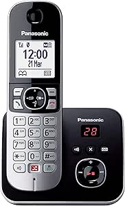 Panasonic KX-TG6861JTB Telefono Cordless Digitale con Segreteria Telefonica Digitale, Unità Base e Ricevitore Singolo, ID Chiamante, Blocco Chiamate, Blocco Chiamate Automatiche, Display LCD, Nero