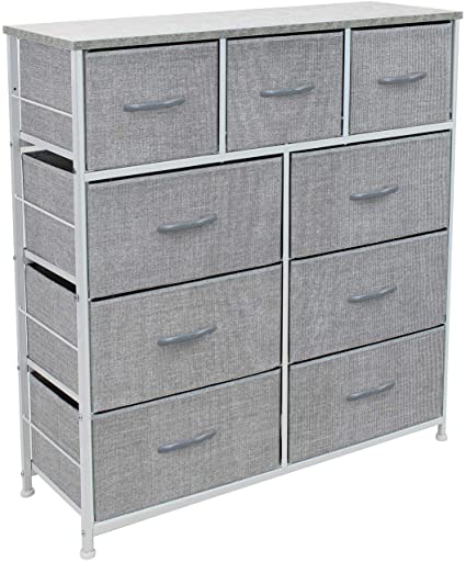 Sorbus Dresser with 9 Drawers - Furniture Storage Chest Tower Unit for Bedroom, Hallway, Closet, Office Organization - Steel Frame, Wood Top, Easy Pull Fabric Bins (9 Drawers, Gray)