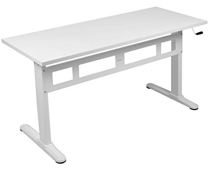 VIVO White Manual Height Adjustable Sit-Stand Desk with 55" x 24" Tabletop | Standing Desk Frame and Desktop Workstation (DESK-V100MW)