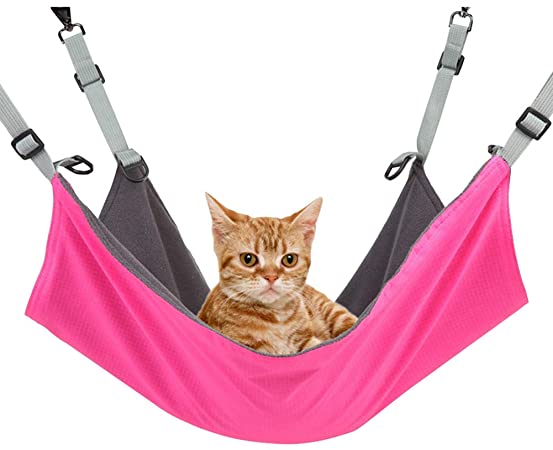 RivenAn Hanging Cat Hammock, Pet Hammock for Cage, Adjustable Cat Bed Two Sides Comfortable/Waterproof Resting Sleepy Pad for Cats Small Dogs Rabbits or Other Small Animals (Pink)