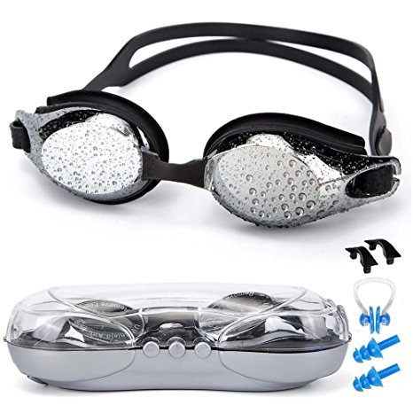 SIXBOX Swim Goggles leak free anti UV lens adjustable shoulder strap Triathlon Swimming Goggles Anti fog nose clip, Ear adult male, Female, Kids,Youth