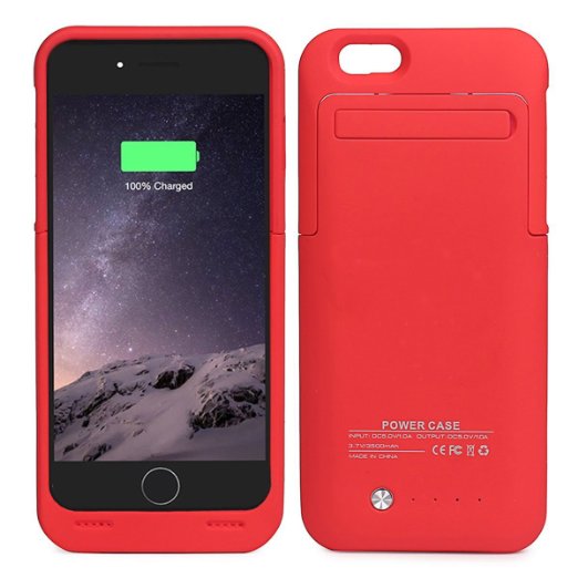 iPhone 6s Battery Case Kujian External Battery Backup Charger Case 3500mAh with Kickstand for iPhone 6/6S (Red)