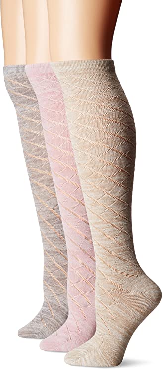 Muk Luks Women's 3 Pair Pack Pointelle Marl Knee High Socks