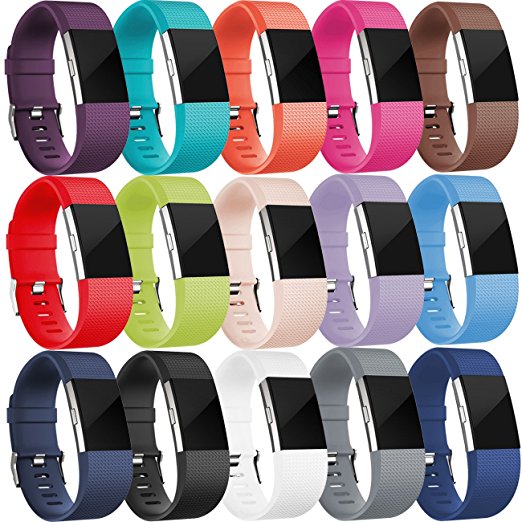 Wepro Fitbit Charge 2 bands, Replacement for Fitbit Charge 2 HR Bands, Buckle, 15 Colors, Large, Small