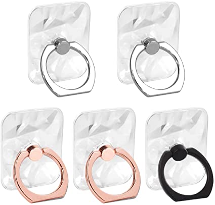 Phone Ring Transparent Cell Phone Ring Holder 360° Rotation Ring for Phone 3D Textured Finger Ring Stand Holder Kickstand Compatible Most Smartphones Set of 5