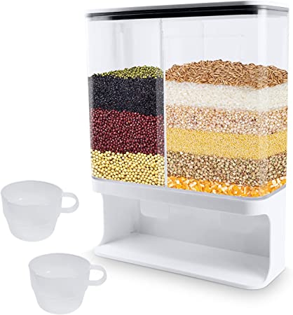 FOVERN1 Wall Mounted Dry Food Dispenser, Airtight Rice Dispenser Container, Food Container Storage Organizer for Cereal, Rice, Candy, Coffee Bean, Snack, Grain Home and Kitchen