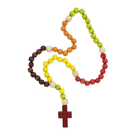 Vibrant Red Green 20.5 Wood Beaded Children's Rosary