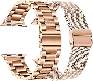 TRUMiRR Band Sets for Apple Watch 10 46mm / 49mm 45mm 44mm Rose Gold Women, 2 Pack Solid Stainless Steel Watchband   Mesh Strap for iWatch SE Ultra 2 Series 10 9 8 7 6 5 4 49mm 46mm 45mm 44mm