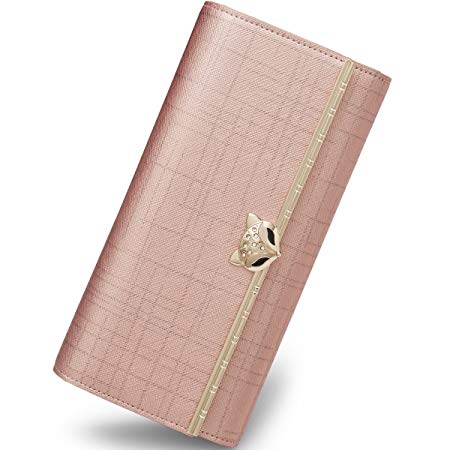 FOXER Women Leather Wallet Trifold Wallet Long Clutch Wallet Card Holder Valentine's Day Gifts