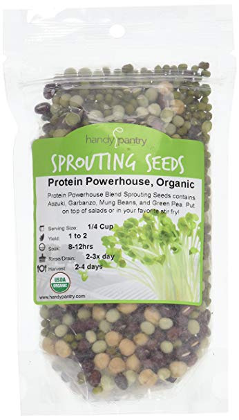 Protein Powerhouse Sprouting Seed Mix: 8 Oz - Organic, Non-GMO - Sprouting Sprouts, Food Storage. High Protien Sprouts - Pea, Mung, Green Pea, Adzuki