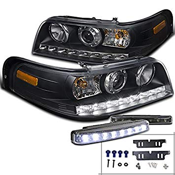 Ford Crown Victoria Black Projector Headlights 8-LED DRL Fog Lamps