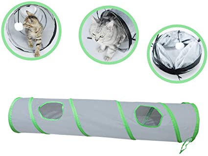 PetLike Cat Tunnel for Indoor Cats Collapsible Pop-up Pet Tube Peek Hole Hideaway Play Toys for Cats with Ball