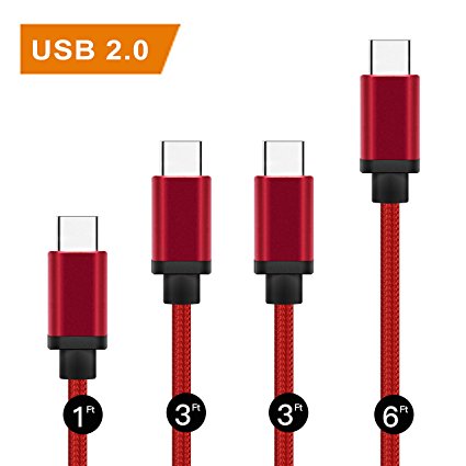 Samsung Galaxy S8 Type C Cable, Benicabe 4 Pack Nylon Braided Cord Fast Charger For Samsung Note8/S8Plus, Google Pixel, Nexus 6P, LG G5/G6, Moto Z and More(Red 1ft, 2x3ft, 6ft)