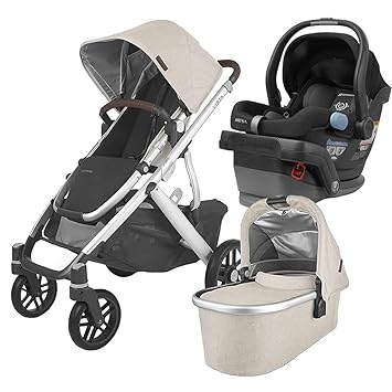 UPPAbaby Vista V2 Stroller- Declan (Oat Melange/Silver/Chestnut Leather)   Mesa Infant Car Seat - Jake (Black)