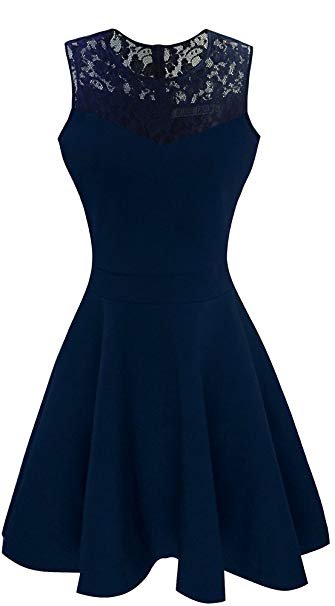 Sylvestidoso Fashion Women's A-Line Pleated Sleeveless Little Cocktail Party Dress Floral Lace