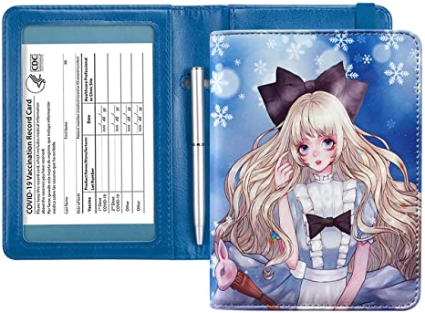 Passport and Vaccine Card Holder Combo - HOTCOOL Leather RFID Blocking Wallet With Elastic Strap Travel Cover Case For Passport, Lolita Girl