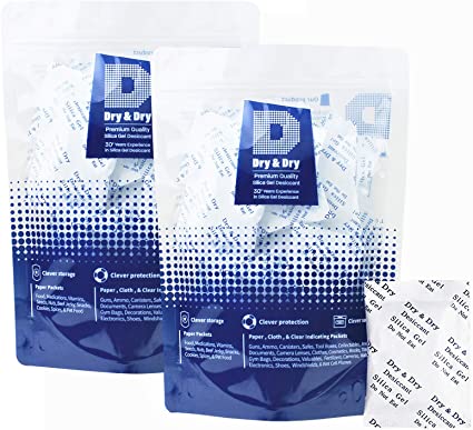 Dry & Dry 5 Gram Pack of 100 Silica Gel Packets Desiccant Dehumidifiers