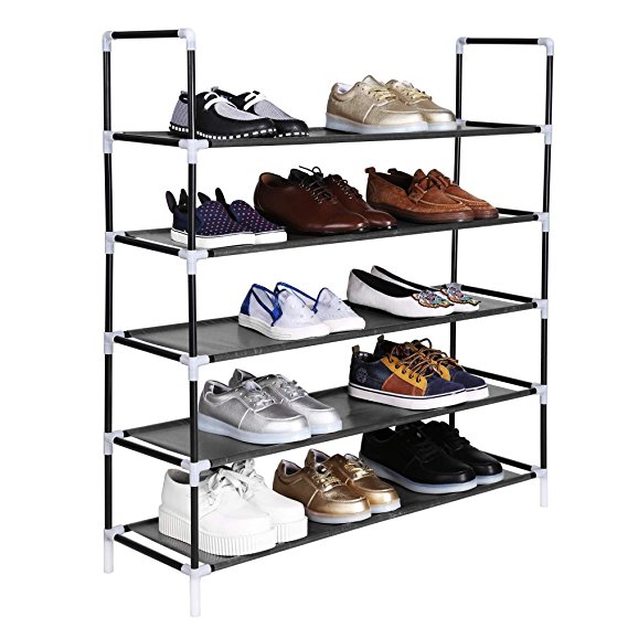 Leoneva 5 Tiers Shoe Rack 25 Pairs Stand Shelf Shoes Organizer Storage Shoe Tower Organizer Cabinet