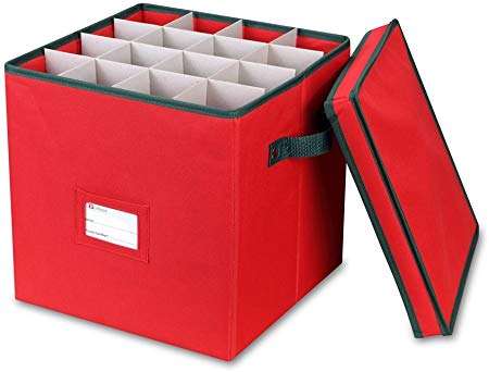 Primode Holiday Ornament Storage Box, 4 Layers, Fits 64 Ornaments Balls, Constructed of Durable 600D Oxford Material Red