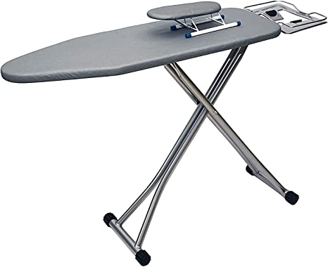 AKOZLIN Foldable Large Ironing Board L43.3 x W13,6 Level Adjustable Height(25"-29") for Ironing Clothes Tabletop with Steam Ironing Rest,Sleeve Board and Cotton Cover(Gray)
