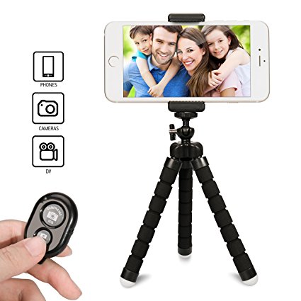 Phone Tripod with Remote Control, Gvoo Flexible Phone Stand Holder with Wireless Bluetooth Camera Shutter for Smartphones iOS iPhone 7 Plus 6 6 Plus, 5, 5s, 5c and Android, Samsung Galaxy