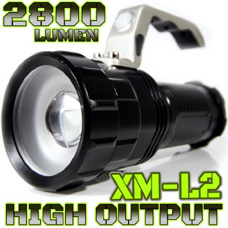 2,800 LUMEN | HIGH OUTPUT | RECHARGEABLE | ZOOMABLE Floodlight to Spotlight | X-Lamp XM-L2 CREE LED (20% Brighter Than T6 LED) TACTICAL FLASHLIGHT | BATTERIES NOT INCLUDED | (Black-NO-Batt)