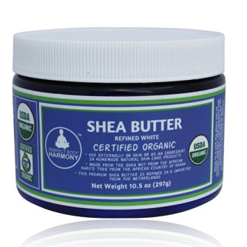 Shea Butter; Organically Refined, Stark White, & Unscented!; Real Authentic Certified Organic Shea Butter; Organically Refined & Also Unscented! Made in Ghana, African; (10.5 oz JAR)