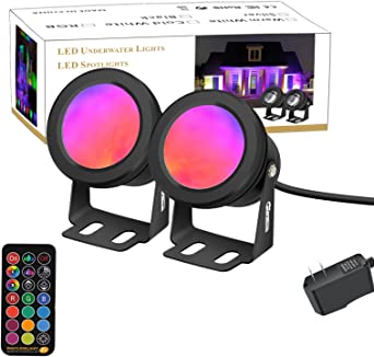 RUICAIKUN Spotlight for Yard,LED Spotlight 10W RGB Spotlight Outdoor with US Plug and Remote Control ,12V Dimmable Colored Spotlights,Waterproof Outdoor RGB Pool Lights for Decoration（2Pack）