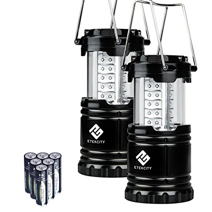 Etekcity Camping Lantern Led Collapsible Lights with 6 AA Batteries, Compact Gifts for Emergency, Survival, Hurricane, Power Outage (Black, 2Pack)