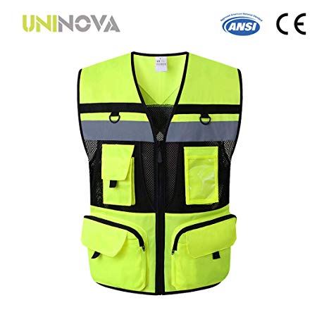 Uninova Safety Vest High Visibility - 10 Pockets Reflective Vest for Men & Women - ANSI/ISEA Standards (Small, YELLOW-03)