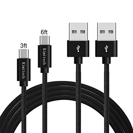 Kimitech USB-C USB 3.1 Type C Data Charge Charging Cable for Android devices, 2 packs(3ft, 6ft), Black