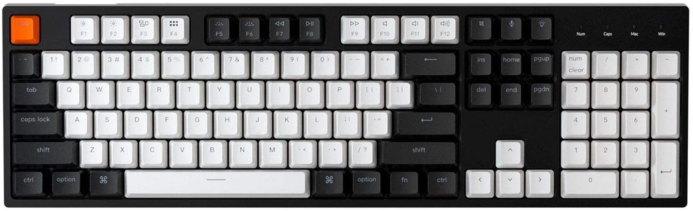 Keychron C2 Full Size Wired Mechanical Keyboard for Mac, Hot-swappable, Gateron Blue Switch, White Backlight, 104 Keys ABS keycaps Gaming Keyboard for Windows,Type-C Braid Cable