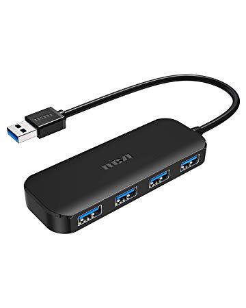 RCA USB Hub, 4 Port USB 3.0 Hub, Portable Hub for iMac Pro, MacBook Air/Pro, Surface Pro, Notebook, PC, Laptop, USB Flash Drives, and Mobile Hard Disk and other USB A devices (Black)