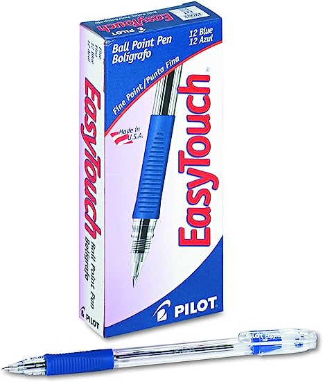 PILOT EasyTouch Ballpoint Stick Pens, Fine Point, Blue Ink, 12-Pack (32002)