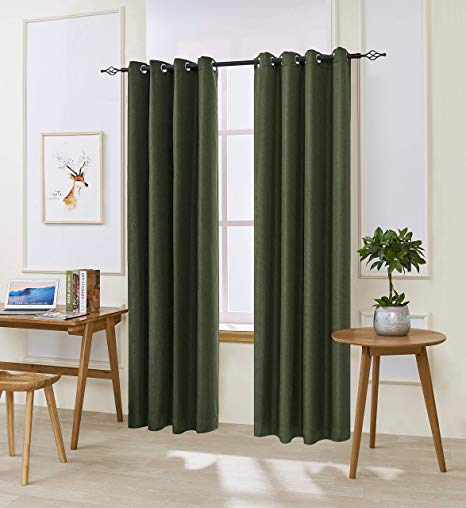 DyFun 2 Panels Curtains Linen Thermal Insulated Window Treatment Grommet Top Blackout Window Curtains/Drapes (52”×95”, Dark Green)