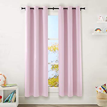 AmazonBasics Kids Room Darkening Blackout Window Curtain Set with Grommets - 42" x 84", Light Pink