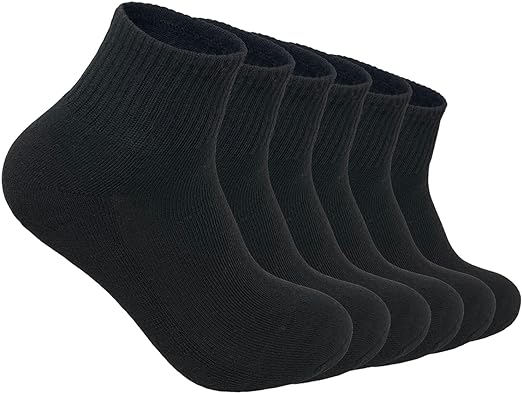 Glory Max 6 Pairs Men Cotton Solid Athletic Ankle Quarter Socks with Cushioning