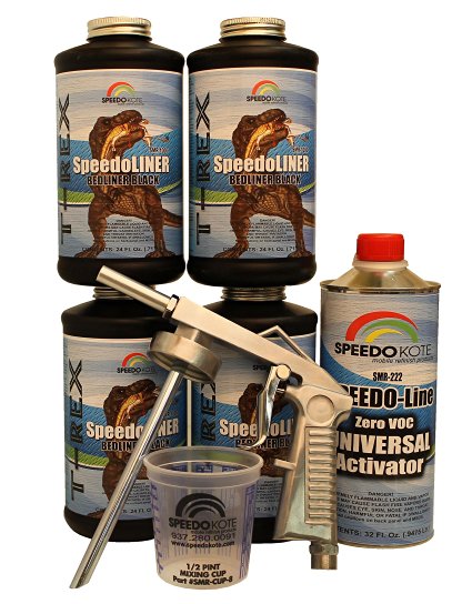 T-Rex Black Bed Liner, 2K Urethane, SMR-1000-K4 Truck Bedliner w/Free Spray Gun