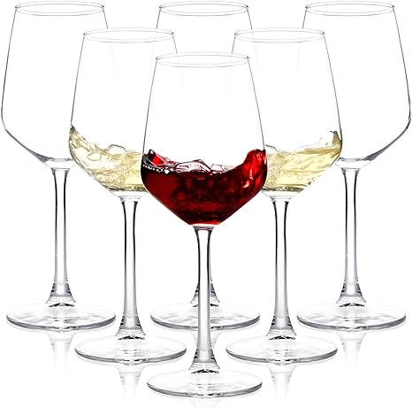 Wine Glasses Set of 6, 12oz Clear Red/White Wine Glasses, Long Stem Wine Glasses for Party, Wedding and Home