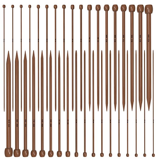 Single Pointed Knitting Needles Set (10 inch 18 pairs Bamboo Wood Carbonized) -- Yazycraft