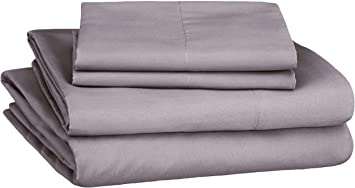 AmazonBasics Soft Microfiber Sheet Set with Elastic Pockets- Queen, Warm Stone