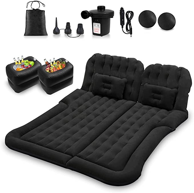 Inflatable Mattress,Car Air Mattress,Car Bed with Electric Pump and 2 Pillows,SUV Air Mattress Car - Flocking & PVC Surface, Car Sleeping Bed for Home, Outdoor Camping and Travel(Black)