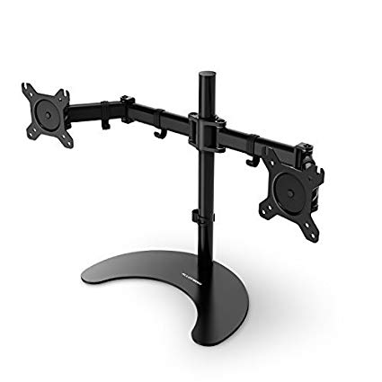 Dual Monitor Stand, Alloyseed Heavy Duty Fully Height Adjustable Free Standing LCD Display Desk Mount Fits Two 13 to 27 Inch LCD Screens up to 25 lbs (Dual Arm)